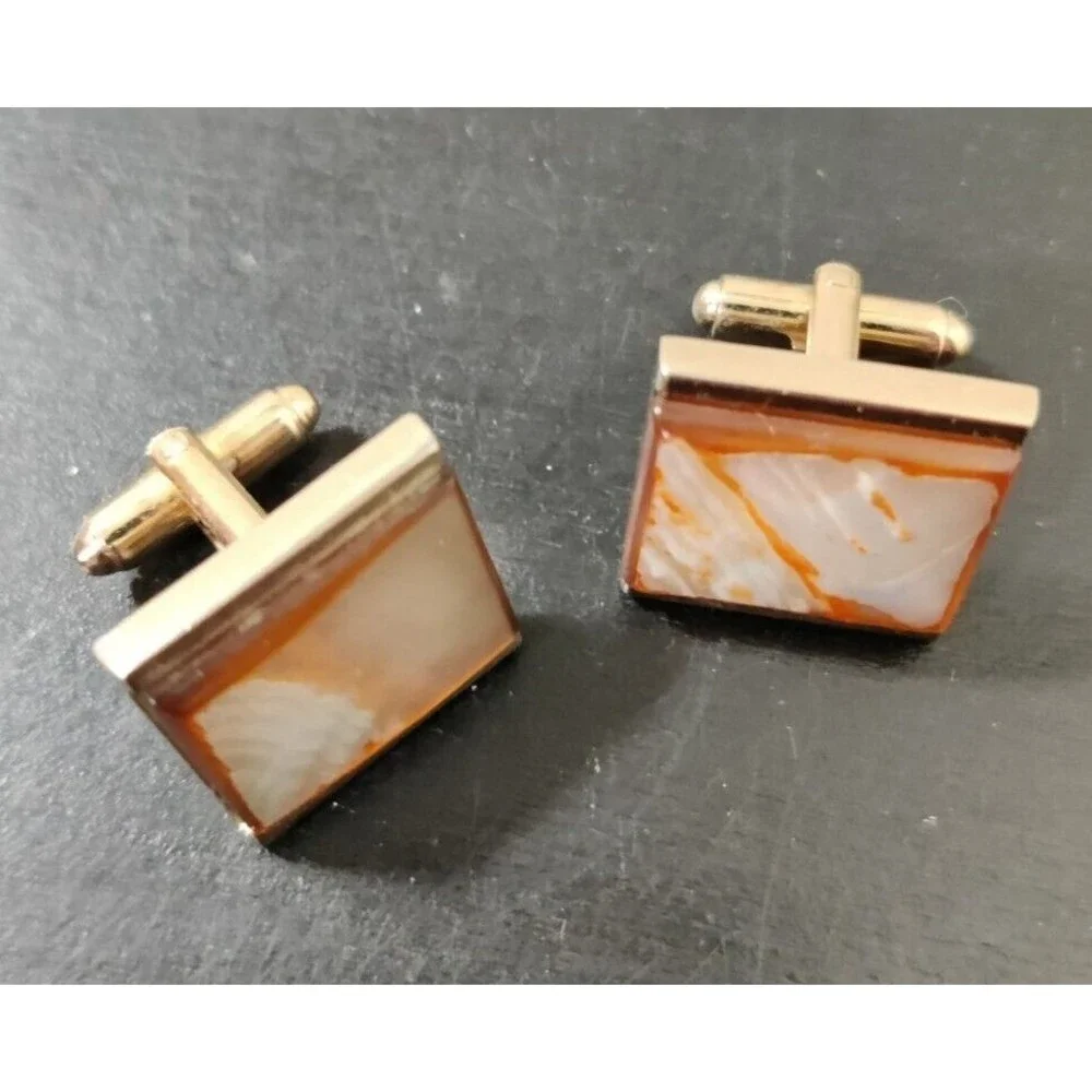 DANTE iridescent shell Cufflinks Vintage Mens Shades Of Brown Cream